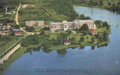 Our Lady of the Lake Hospital located on Capitol Lake in downtown Baton Rouge, as seen from the top of the Louisiana State Capitol Building